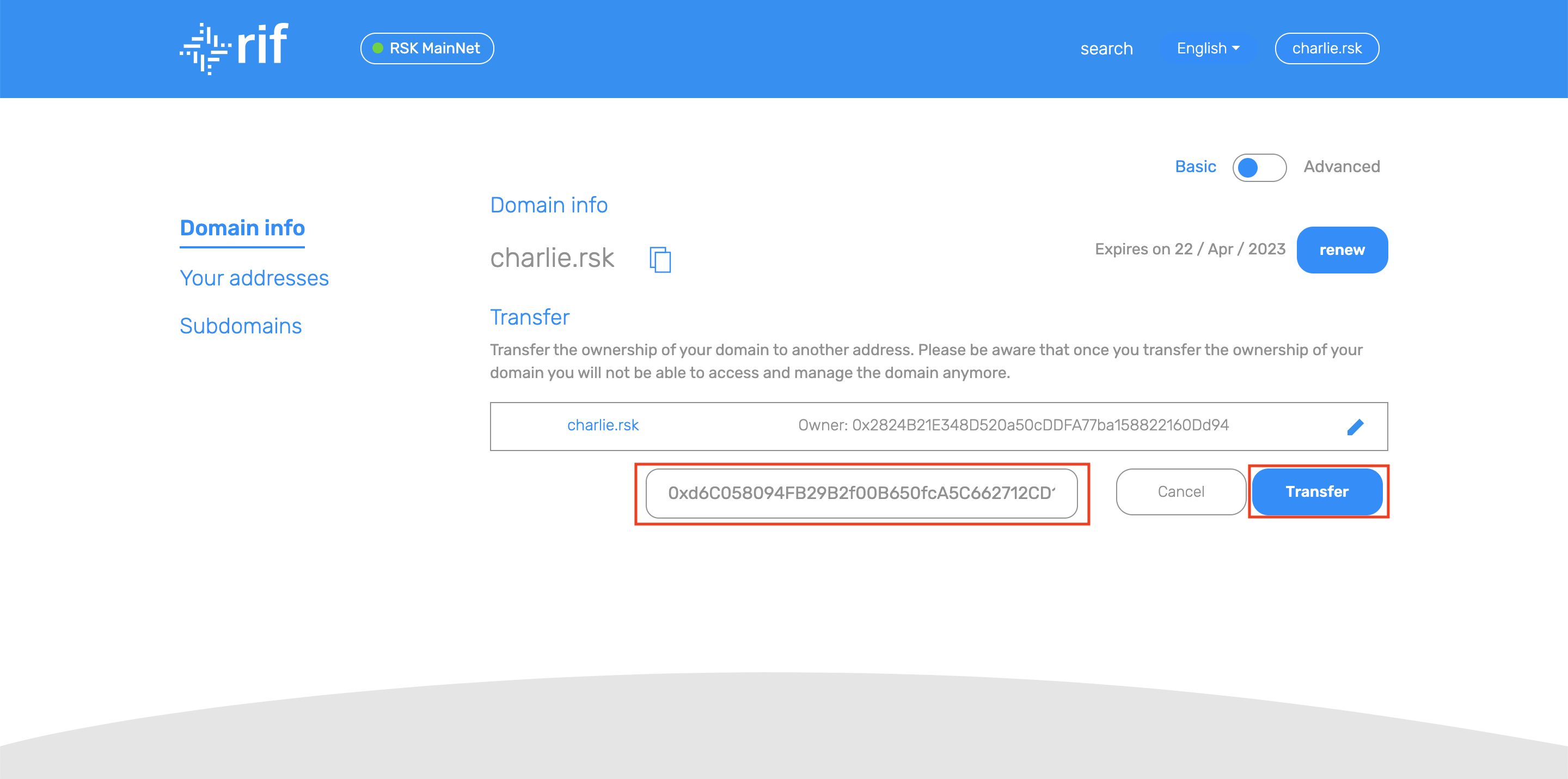 Operations - Transfer domain owner